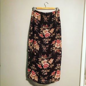 90s Fall floral long skirt